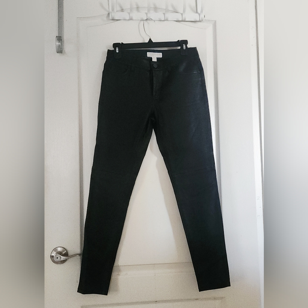 Michael Kors Women's 100% Real Lamb Leather Stretch Black Skinny Pants Ankle 4